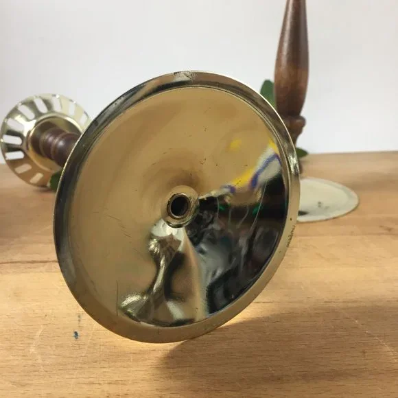 Retro Turned Wood and Metal Pair Candle Holders Votive Tall - Picture 8 of 10